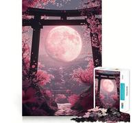 Pink Moon & Cherry Blossoms Puzzle 1000 pezzi per adolescenti, gioco di logica, leggero, rilassante, taglio liscio, decorazione da parete (38x52cm)