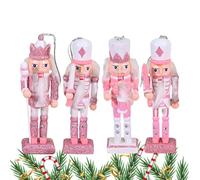 Pink Nutcracker Figurines, 1.38 Inch Wooden Holiday Decorations for Tabletop Display, Christmas Festive Events with Classic Collectible Design, Holiday Ornament Set for Bedroom, Living Room, Kitchen