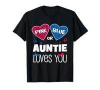 Pink or Blue auntie loves you Carino Gender Reveal Party Gift Maglietta