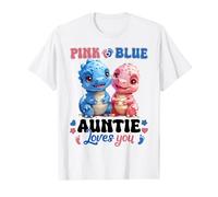 Pink Or Blue Auntie Loves You T-rex Dinosaur Gender Reveal Maglietta