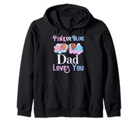 Pink Or Blue Dad Loves You Baby Shower Genere Reveal Daddy Felpa con Cappuccio
