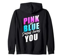Pink or Blue God Loves You - Christian Faith Gender Reveal Felpa con Cappuccio