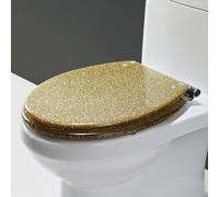 Pink Palm Sedile WC Rotondo in Resina con Coperchio Glitterato, copriwater a Chiusura lenta, Inclusi Set di Fissaggio, Adatto alla Maggior Parte dei WC Standard U/V/O, Chiusura silenziosa, Argento 1