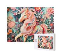 Pink Paper Cut Unicorn - Puzzle in legno da 500 pezzi, puzzle orizzontale, per il tempo libero in famiglia e la sfida del cervello