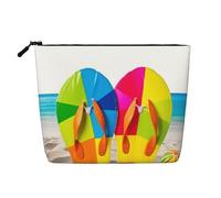 Pink Peach1 - Trousse per cosmetici da donna, organizer da viaggio portatile, con chiusura a zip, Palla da spiaggia variopinta delle infradito, Taglia unica