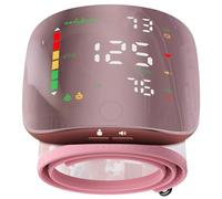 Pink Pearl - Sfigmomanometro da polso con schermo curvo a LED multicolore, ricaricabile, interruttore vocale e utente, facile da usare, polsino esteso, con custodia