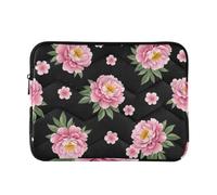 Pink Peony Black Puffy - Custodia per notebook | Custodia per computer con controllo della vestibilità per tutto il dispositivo, cerniera superiore liscia e ammortizzazione