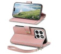 (Pink) Phone Case for Honor 400 Smart 5G / 400 Smart 4G / X7d 4G / X7d 5G, Floral Leaf Pattern Multi Card Slots Zipper Wallet Protective Cover