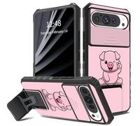 Pink Pig - Custodia per Google Pixel 9 Pro XL, con custodia per fotocamera scorrevole, a doppio strato, antiurto, in TPU, con cavalletto pieghevole (2 modalità di supporto) per Google Pixel 9 Pro XL