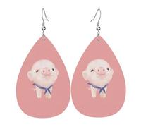 Pink Pig - Orecchini da donna in pelle con stampa a goccia, alla moda, leggeri, da indossare tutti i giorni, Misura unica, Pelle