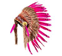 Pink Pineapple Copricapo Ispirato ai Nativi Americani: Accessorio per Adulti con Piume Autentiche - Piccolo - Fucsia