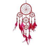 Pink Pineapple Piccolo Dream Catcher Bohemien Fatto a Mano: Acchiappasogni Etico da Appendere Arte da Parete con Piume Rosso e Perline con Tradizionale Disegno all'Uncinetto- 12 cm x 35 cm