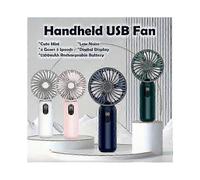 (pink) Portable Silent Small Fan with Digital Display, Rechargeable Desktop USB-Powered Mini Handheld Fan for Personal Use