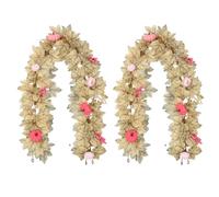 Pink Pumpkin Garland,Fall Maple Leaf Garlands,Realistic Rustic Artificial Maple Leaf Vines,for Halloween,Thanksgiving,Autumn Wedding,Fireplace,Mantel,Table Decor
