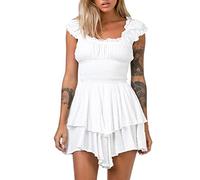 Pink Queen Mini abito da donna con spalle scoperte boho a maniche corte, bianco, M