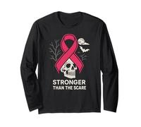 Pink Ribbon Stronger Than Scare Cool Donna Rosa Halloween Maglia a Manica
