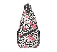 Pink Rose Sling Bag Crossbody Shoulder Backpack Cute Rose Flower Seamless Mix Leopard Pattern Background Cheetah Print Chest Bag Floral Animal Skin Texture Viaggio Escursionismo Zainetto per uomo Donn