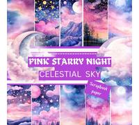 PINK STARRY NIGHT-CELESTIAL SKY SCRAPBOOK PAPER: This is a double sided craft paper, used in DIY junk journals, EPHEMERA, ORIGAMI, DECOUPAGE,MIXED MEDIA ART, Collage