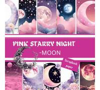 PINK STARRY NIGHT-MOON SCRAPBOOK PAPER: This is a double sided craft paper, used in DIY junk journals,EPHEMERA, ORIGAMI, DECOUPAGE, MIXED MEDIA ART, Collage etc