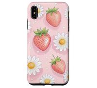 Pink Strawberry Daisy Floral Cottagecore Aesthetic Custodia per iPhone XS Max