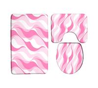 Pink Striped Abstract Wavy Line Modern Minimalist Pink White Wave Striped Geometric Set Di Tappeti Da Bagno 3 Pezzi, Tappetino Da Bagno Lavabile Tappetino Contorno Wc Per La Casa Toeletta