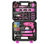 Pink Toolbox Essentials - Kit di foratura fai da te per donne e ragazze, con utensili elettrici senza fili, trapano elettrico, martello, set di cacciaviti, mini utensili manuali e punte combinate, per