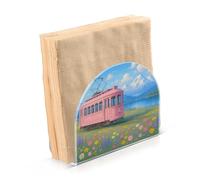 Pink Tram in Flower Field Portatovaglioli da cucina in acrilico per feste, matrimoni, eventi, autoportante porta asciugamani di carta da appoggio, decorazione per la casa per feste, matrimoni, eventi