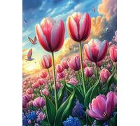 Pink Tulips in A Blooming Meadow Rompicapo 1000 Pezzi Per Adulti Single Scenery Science Fiction Cartone Spesso Atossico Antistress Per Tempo Libero Individuale Con Busta Per Pezzi Inclusa