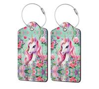 Pink Unicorn 1 - Etichetta in pelle PU per viaggi d'affari, adatta per borse/zaini/bagagli