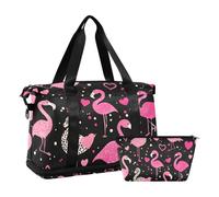 Pink Valentine Flamingos Tote Bag Sport Training Bag con Toiletry Bag per viaggi di lavoro multifunzionale, Fenicotteri rosa di San Valentino, 1 size