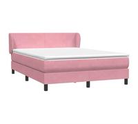 Pink Velvet Upholstered Platform Bed Frame with Adjustable Headboard and Pocket Sprung Mattress 160x220 cm, Box Spring with Memory Foam Mattress Topper, No Box Spring Needed, Easy Assembly