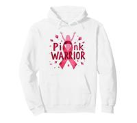 Pink Warrior Consapevolezza del Cancro al Seno Che dà Potere alle Donne Felpa con Cappuccio, Unisex per Adulti, Bianco, XL