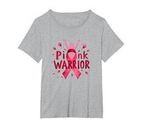Pink Warrior Consapevolezza del Cancro al Seno Che dà Potere alle Donne Maglietta, Donna Plus-Size, Grigio Melange, 1X
