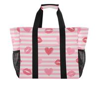 Pink White Stripes Heart Lip Love Utility Bag per tronco pieghevole resistente all'acqua con manici borsa da spiaggia, rosa strisce bianche cuore labbra amore, 1 size, Moda