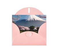 Pink WHJSHOP - Biglietto d'auguri con stampa del Monte Fuji all'inizio della primavera - Carta perlescente di alta qualità su entrambi i lati, effetto perlato, busta di carta perlata