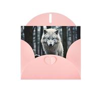 Pink WHJSHOP - Biglietto d'auguri con stampa di un lupo solitario - Carta perlescente di alta qualità su entrambi i lati, effetto perlato, busta di carta perlata