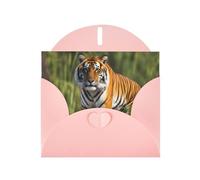 Pink WHJSHOP - Biglietto d'auguri con stampa tigre del Bengala, carta perlescente di alta qualità, double face, effetto perlato, busta di carta perlata