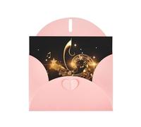 Pink WHJSHOP - Biglietto di auguri con note musicali dorate e stelle lucide, carta perlescente di alta qualità, effetto perlato, busta di carta perlata su entrambi i lati