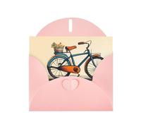 Pink WHJSHOP - Biglietto di auguri con stampa di biciclette retrò, carta perlescente di alta qualità, double face, effetto perlato, busta di carta perlata