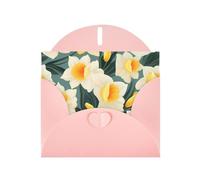 Pink WHJSHOP - Biglietto di auguri con stampa di fiori di narciso - Carta perlescente di alta qualità su entrambi i lati, effetto perlato, busta di carta perlata