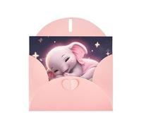 Pink WHJSHOP - Biglietto di auguri con stampa di luna rosa con elefante che dorme - Carta perlescente di alta qualità su entrambi i lati, effetto perlato, con fibbia d'amore