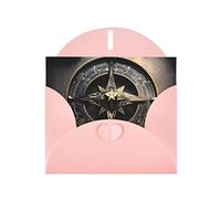 Pink WHJSHOP - Biglietto di auguri con stampa di rune norrene e bussola, carta perlescente su entrambi i lati, effetto perlato, busta di carta perlata