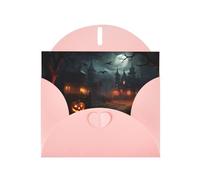 Pink WHJSHOP - Biglietto di auguri con stampa horror di Halloween, carta perlescente di alta qualità, double face, effetto perlato, busta di carta perlata
