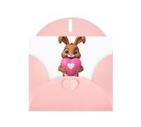 Pink WHJSHOP Brown Rabbit Love Prints Biglietto di auguri - Carta perlescente di alta qualità a doppia faccia effetto perlato con fibbia d'amore busta di carta perlata