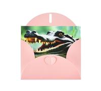 Pink WHJSHOP coccodrillo bocca aperta stampa biglietto di auguri - High-End carta perlescente double face effetto perla amore fibbia busta carta perlato