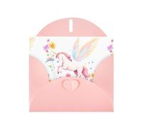 Pink WHJSHOP Fantasy unicorno nel mare di fiori stampa biglietto di auguri - High-End carta perlescente double face effetto perla Love Buckle busta di carta perlato
