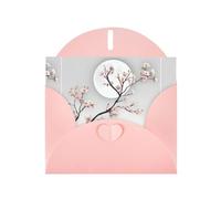 Pink WHJSHOP Flower branches under the moon Prints, biglietto di auguri - Carta perlescente di alta qualità su entrambi i lati, effetto perlato, busta di carta perlata con fibbia d'amore