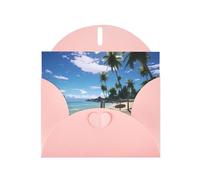 Pink WHJSHOP Paradise Beach Palm Trees Prints, biglietto di auguri, carta perlescente di alta qualità, double face, effetto perlato, busta di carta perlata