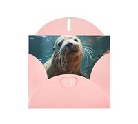 Pink WHJSHOP Seal Pup in Water Prints, biglietto di auguri, carta perlescente di alta qualità, double face, effetto perlato, busta in carta perlata
