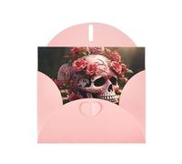 Pink WHJSHOP Sugar Horror Skull Flowers Rose Prints biglietto di auguri - Carta perlescente di fascia alta double face effetto perla Love Buckle busta di carta perlata